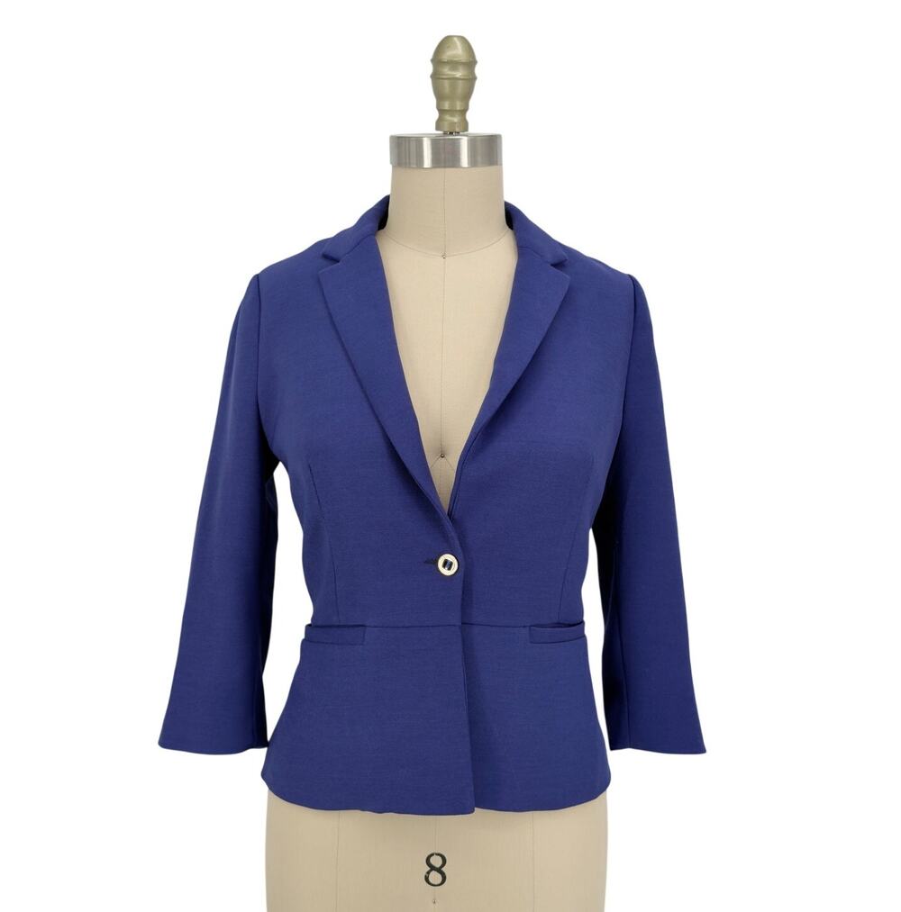 Zara Single Button Fitted Blazer size Medium Royal Blue 3/4 Sleeves